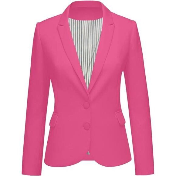 Women's Long Sleeve Formal Blazer Jacket Rose Pink - Picture 1 of 6